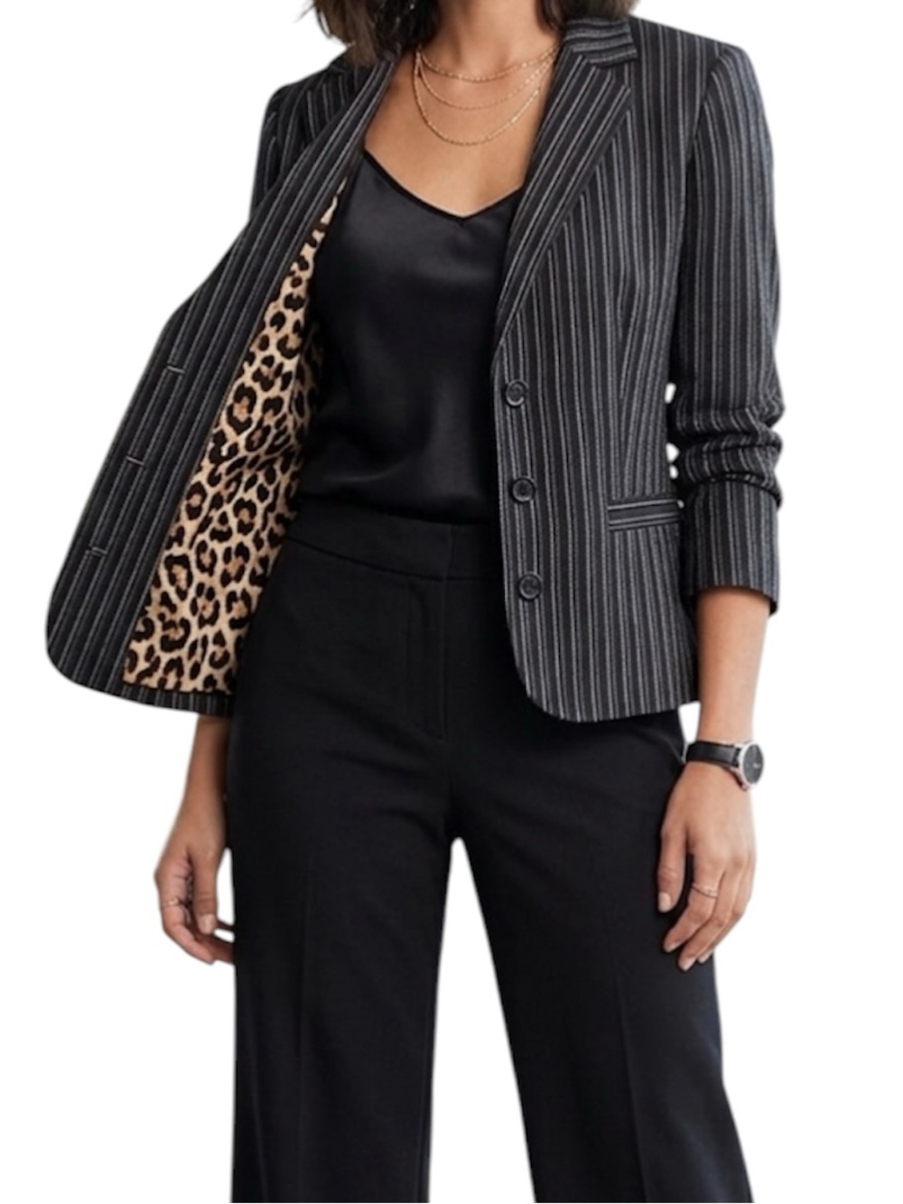 Cabi Brown Pen Striped Animal Print Lining Career Business Casual Blazer Size 6